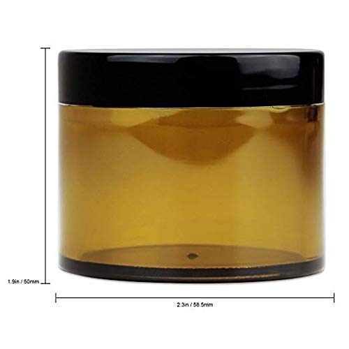 Beauticom 60 Grams/60 ML (2 Oz) Round AMBER Clear Leak Proof Plastic Container Jars with Black Lids for Storage Cosmetic Lotion Scrubs Creams Ointments (6 Pieces Jars + Lids  AMBER)